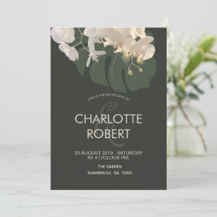 Tropical Leaf White Orchids Wedding Invitation