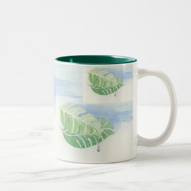 Tropical Leaf with Raindrop Two-Tone Coffee Mug (Right)