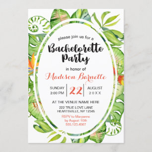 Tropical Leaf Wreath Bachelorette Party Invitation