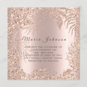 Tropical Leafs Glitter Frame Blush Rose Gold Invitation