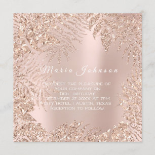 Tropical Leafs Glitter Garden Blush Rose Gold Invitation