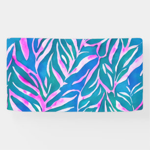 Tropical Leafy Blue Pink Pattern Banner