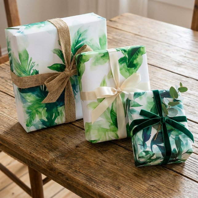 Tropical leafy green botanical house plant wrapping paper sheet (Tropical leafy green botanical house plant wrapping paper sheets.)