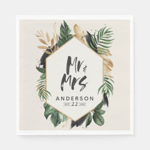 Tropical leafy Mr &Mrs wedding napkins