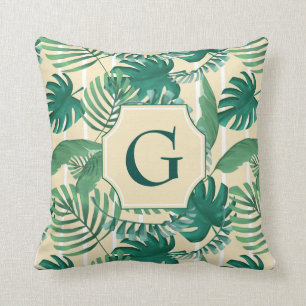 Tropical Leafy Print Monogram Pillow
