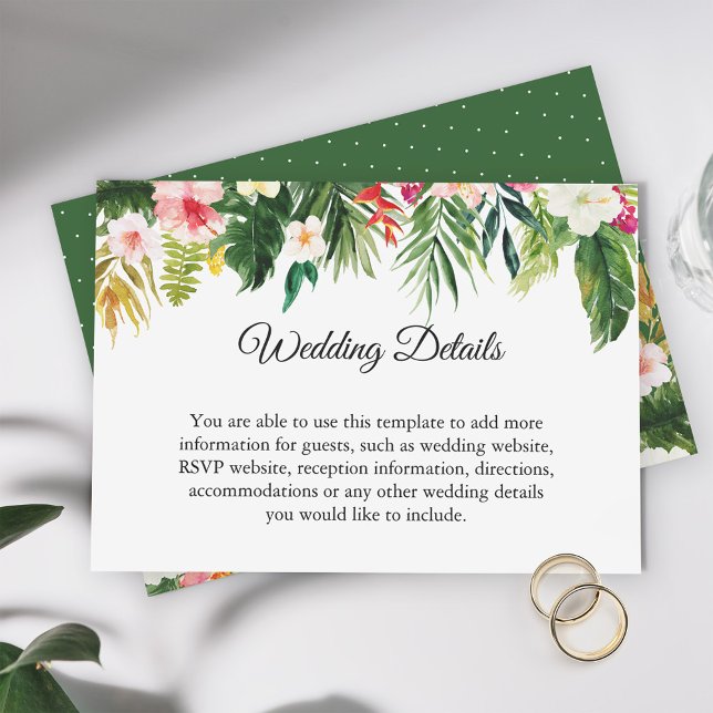 Tropical Leave Floral Wedding Reception Details Enclosure Card (Creator Uploaded)