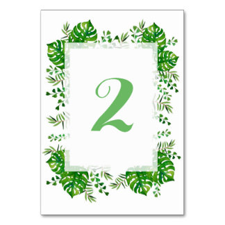 Tropical leave watercolor wedding table number