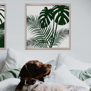 Tropical Leaves 1 Dark Green on White Art Print