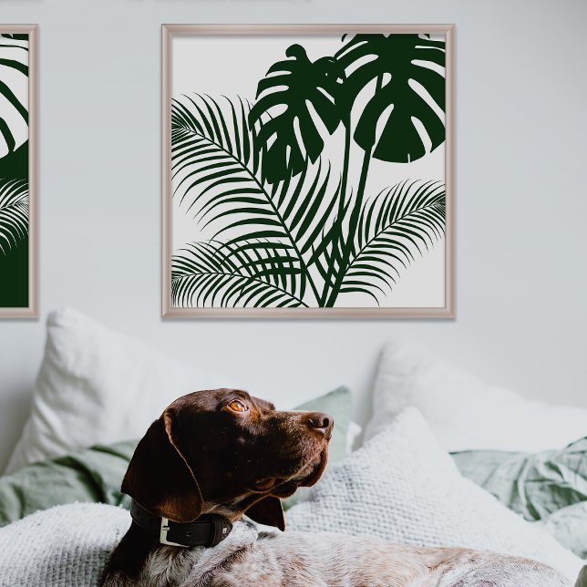 Tropical Leaves 1 Dark Green on White Art Print (Creator Uploaded)