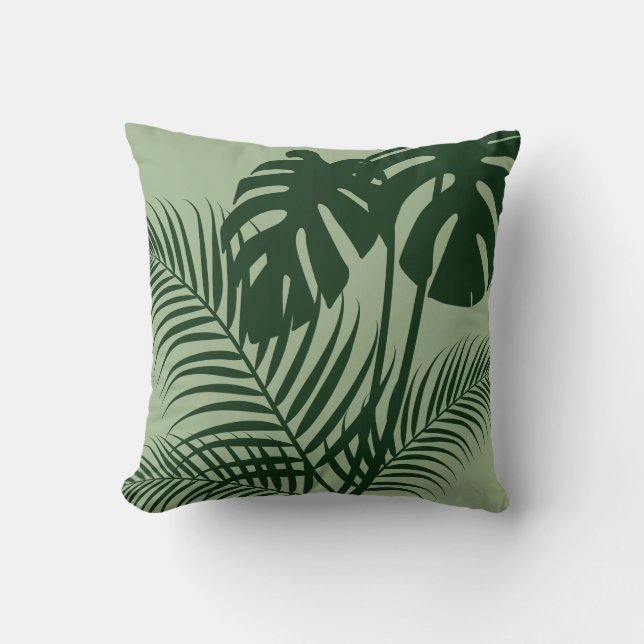 Tropical Leaves 1 Dark on Light Green Cushion (Front)