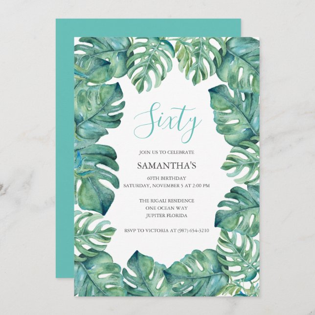 Tropical Leaves 60TH Birthday Invitations Printing (Front/Back)