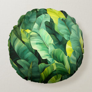 Tropical Leaves Abstract Botanical Jungle Nature Round Cushion