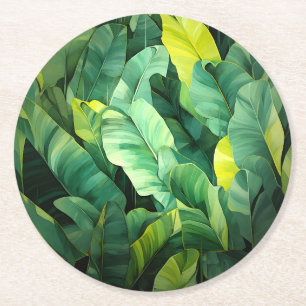 Tropical Leaves Abstract Botanical Jungle Nature Round Paper Coaster