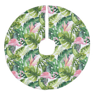 Tropical Leaves and Flamingo  Christmas Tree Skirt