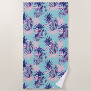 Tropical leaves and flowers 2 beach towel