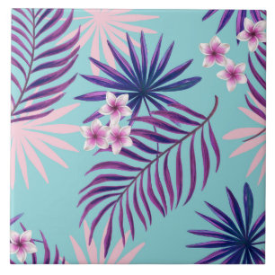 Tropical leaves and flowers 2 ceramic tile