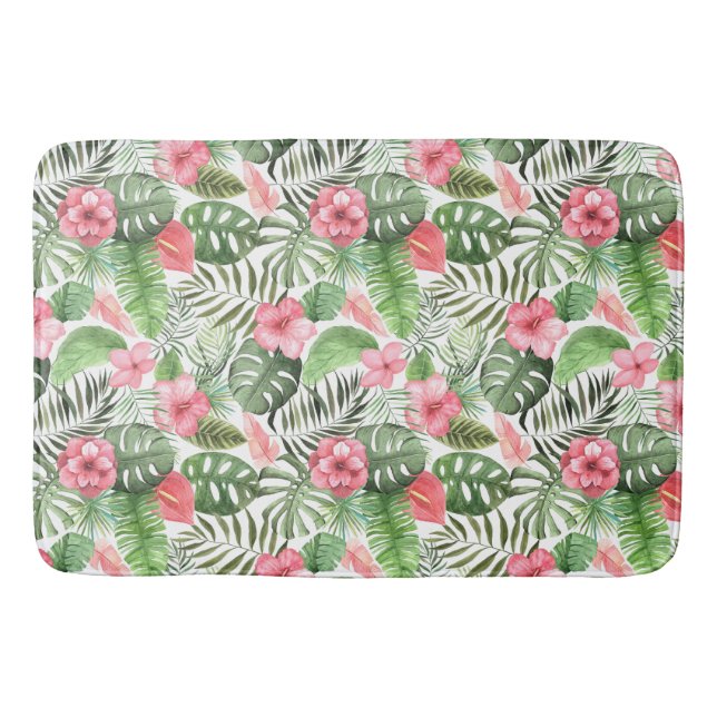 Tropical Leaves and Flowers Bath Mat (Front)