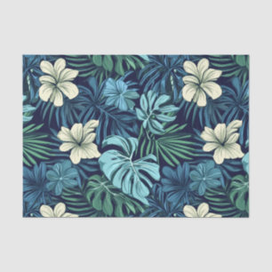 Tropical Leaves and Flowers Blue & White  Tissue Paper