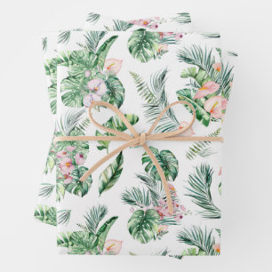Tropical Leaves and Flowers Botanical   Wrapping Paper Sheet