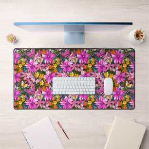 Tropical leaves and flowers desk mat