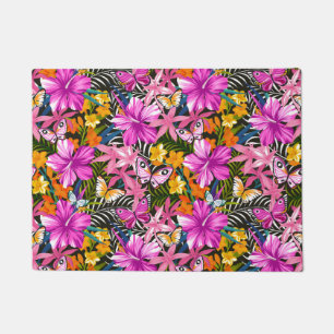 Tropical leaves and flowers doormat