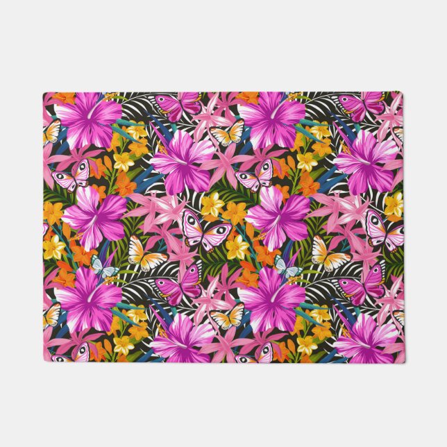 Tropical leaves and flowers doormat (Front)