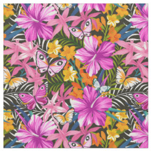 Tropical leaves and flowers fabric