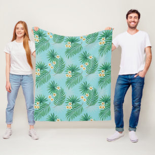 Tropical leaves and flowers fleece blanket
