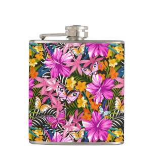 Tropical leaves and flowers hip flask
