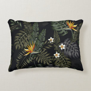 Tropical leaves and flowers in the night style. Se Decorative Cushion
