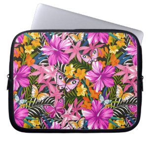 Tropical leaves and flowers laptop sleeve