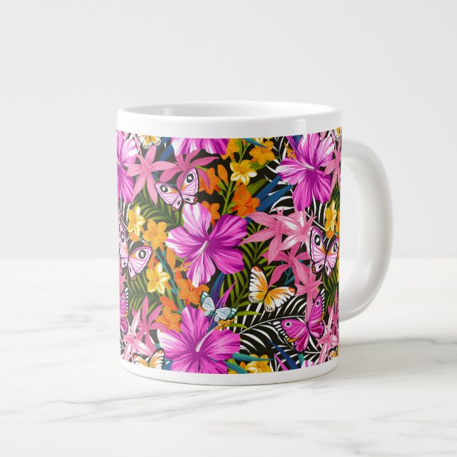 Tropical leaves and flowers large coffee mug (Front Right)