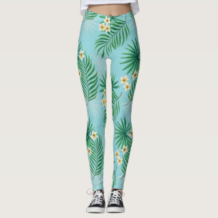 Tropical leaves and flowers leggings