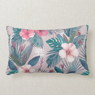 Tropical Leaves and Flowers Lumbar Cushion