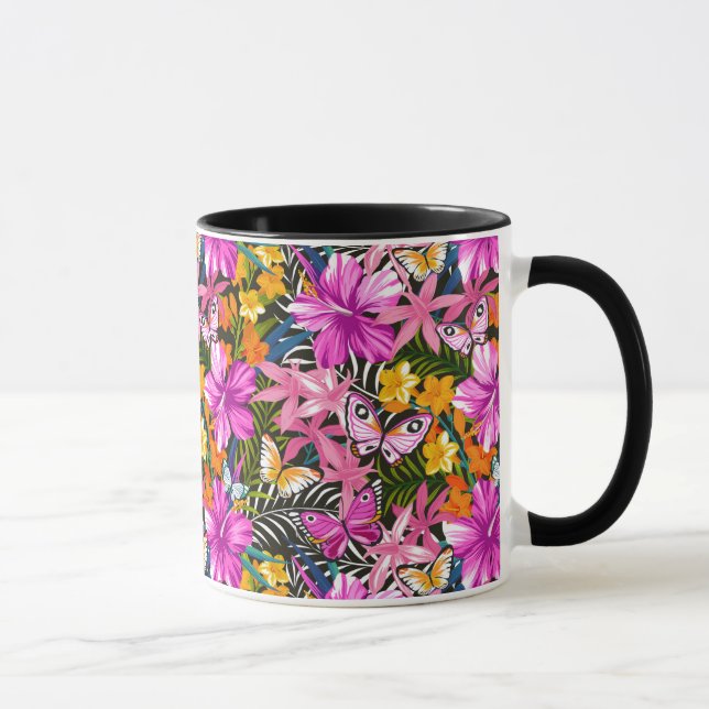 Tropical leaves and flowers mug (Right)
