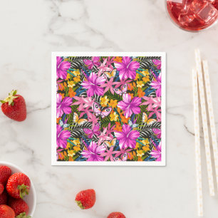 Tropical Leaves and Flowers Napkin