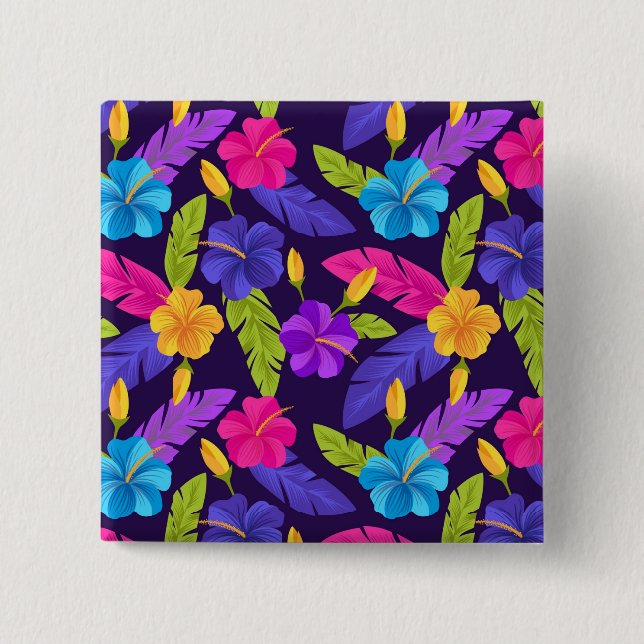 Tropical Leaves and Flowers Pattern-23857 15 Cm Square Badge (Front)