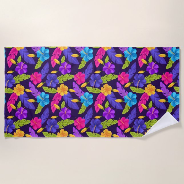 Tropical Leaves and Flowers Pattern-23857 Beach Towel (Front)