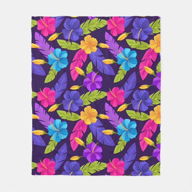 Tropical Leaves and Flowers Pattern-23857 Fleece Blanket (Front)