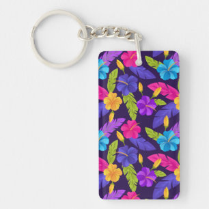 Tropical Leaves and Flowers Pattern-23857 Key Ring