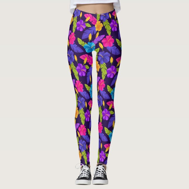Tropical Leaves and Flowers Pattern-23857 Leggings (Front)