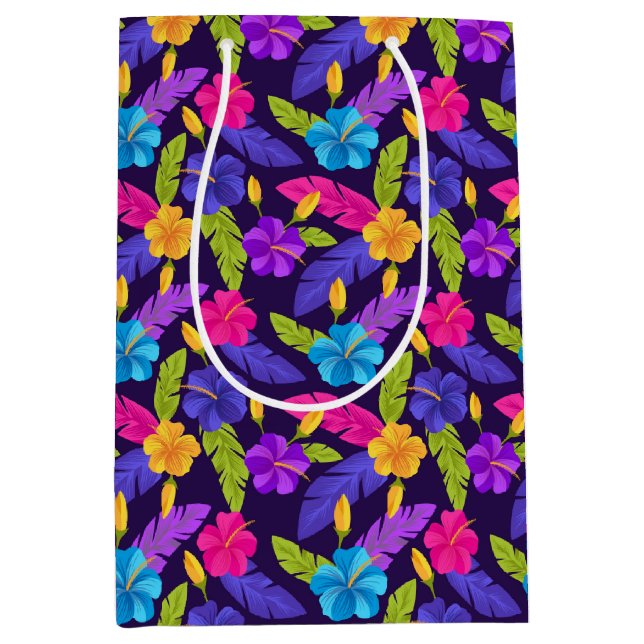 Tropical Leaves and Flowers Pattern-23857 Medium Gift Bag (Front)