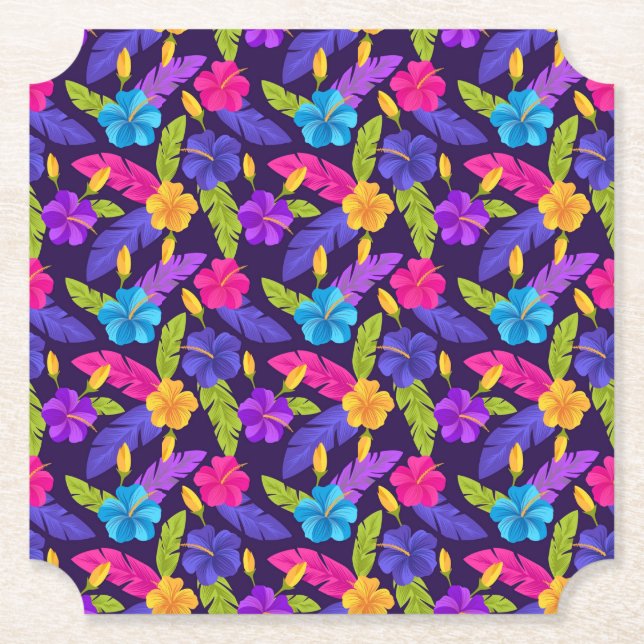 Tropical Leaves and Flowers Pattern-23857 Paper Coaster (Front)
