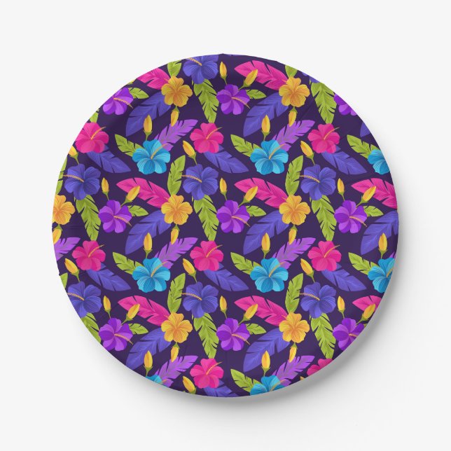 Tropical Leaves and Flowers Pattern-23857 Paper Plate (Front)