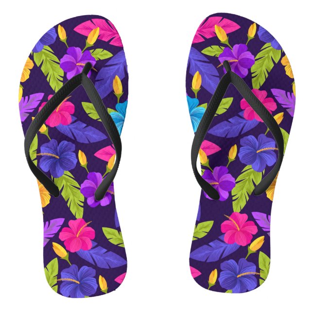 Tropical Leaves and Flowers Pattern-23857 Thongs (Footbed)