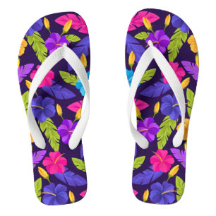 Tropical Leaves and Flowers Pattern-23857 Thongs