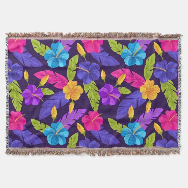 Tropical Leaves and Flowers Pattern-23857 Throw Blanket (Front)