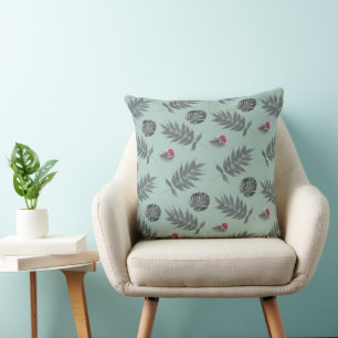 Tropical Leaves and Flowers Pattern Cushion