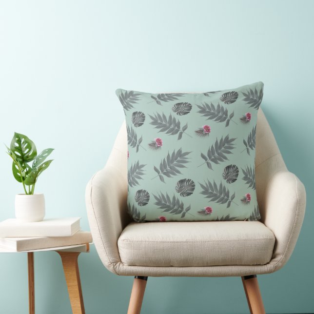 Tropical Leaves and Flowers Pattern Cushion (Chair)