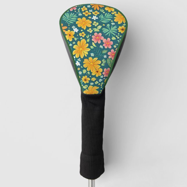 Tropical leaves and flowers pattern  golf head cover (Front)